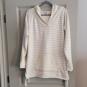 Cream & Tan Striped V-Neck Sweatshirt
